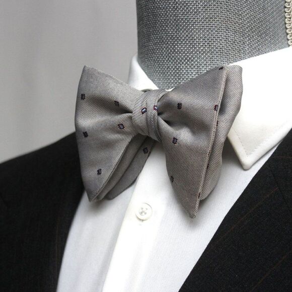 Men's Self tied Bow Tie Big bow tie Butterfly Bow tie S604 Grey Blue Polka Dot - Picture 8 of 11